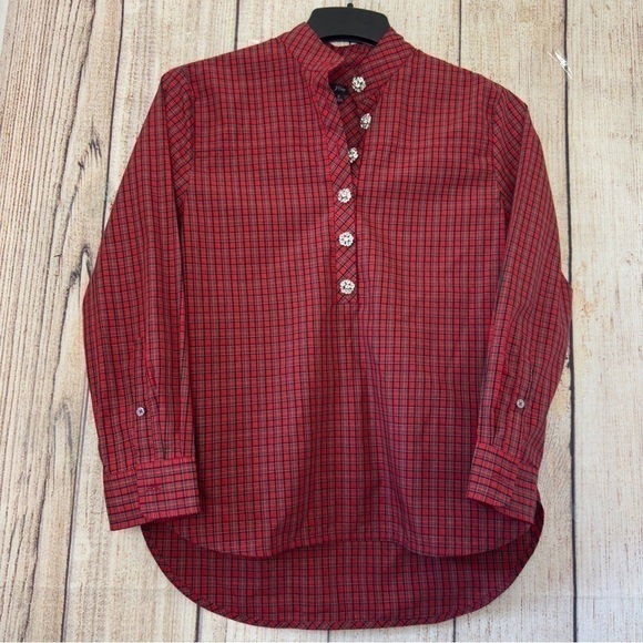 J.Crew Jeweled Button Popover Tunic Red and Black Checkered Tartan Plaid size 2 - Picture 7 of 13